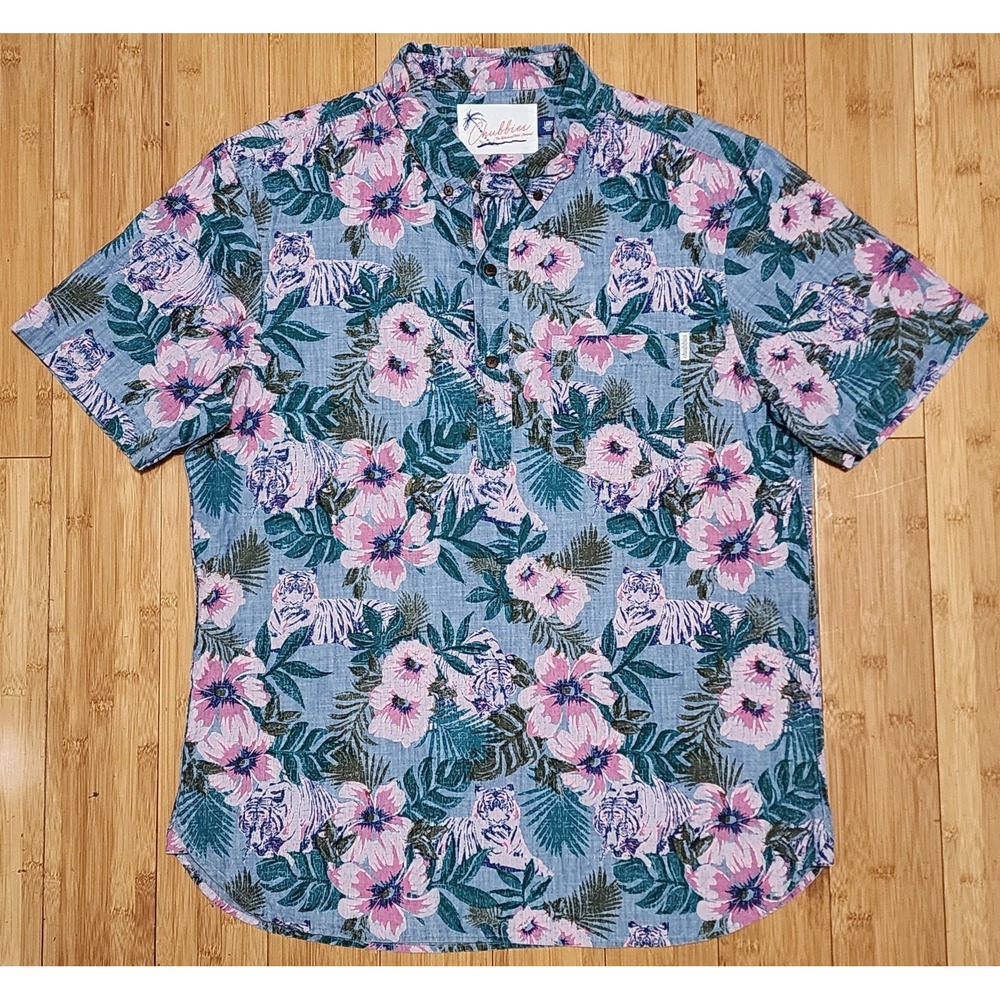Chubbies The Weekend Has Arrived Hawaiian Shirt Mens Large Tropical Floral Tiger